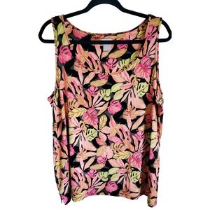 Chico's‎ 3 Floral Tank Top Sleeveless Tropical Leaf Colorful Stretch XL NEW
